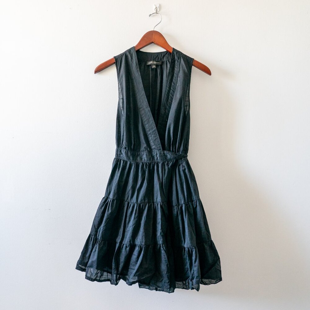 Banana Republic Wrap Black Stampa Mini Dress, Extra Small